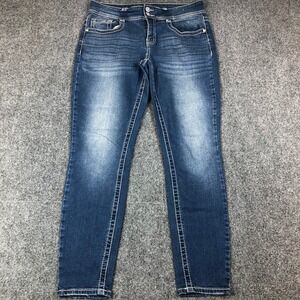 Gemma Rae Womens Skinny Jeans Dark Wash Double Button Crystal Detail Size 11/30